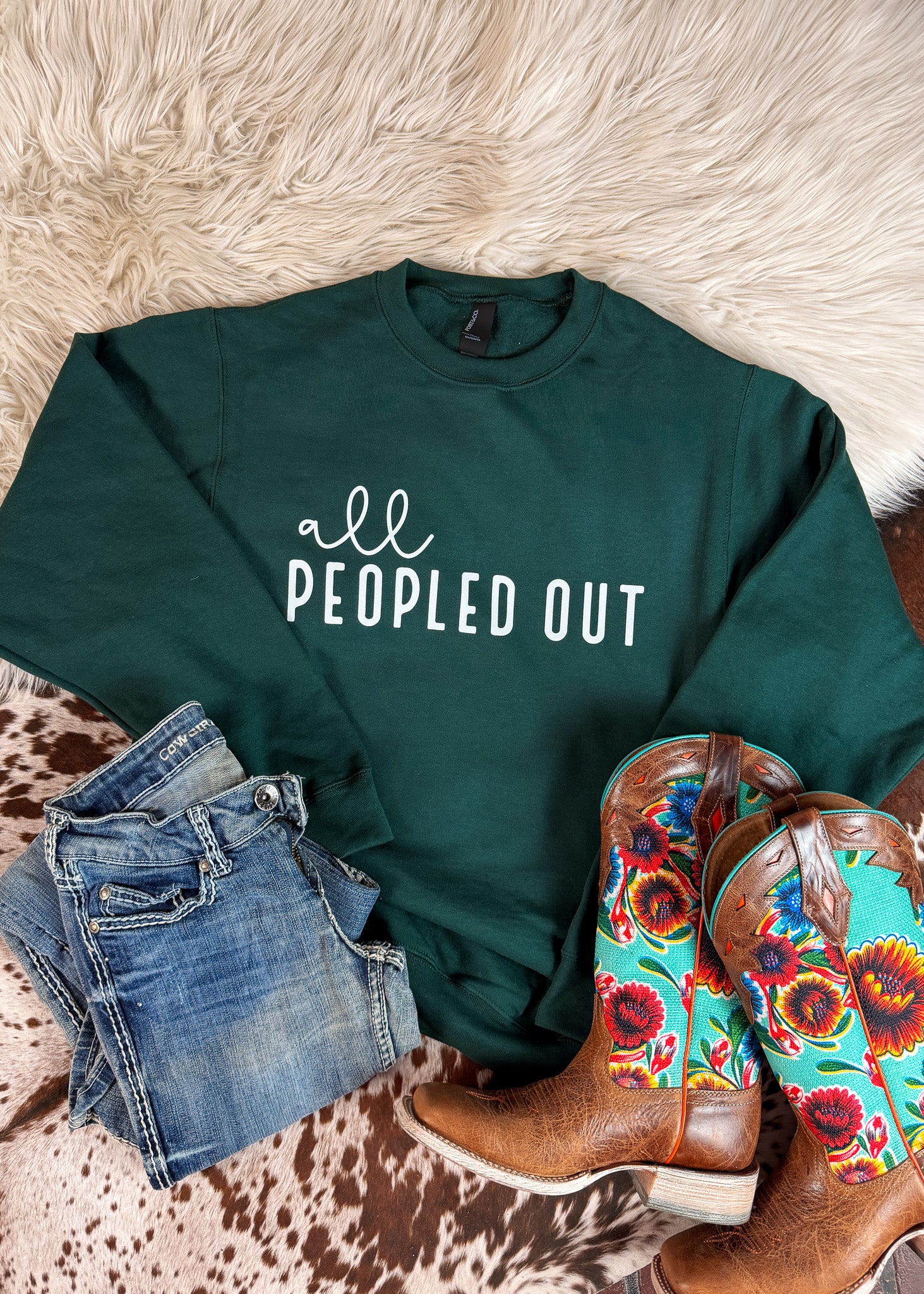 Green All Peopled Out Pullover $15 pullover sale The Cinchy Cowgirl