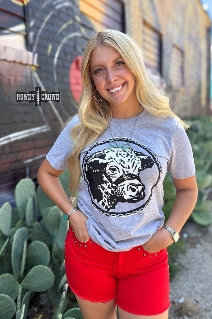 Happy Hereford Tee- GREY Graphic Tee Rowdy Crowd Clothing