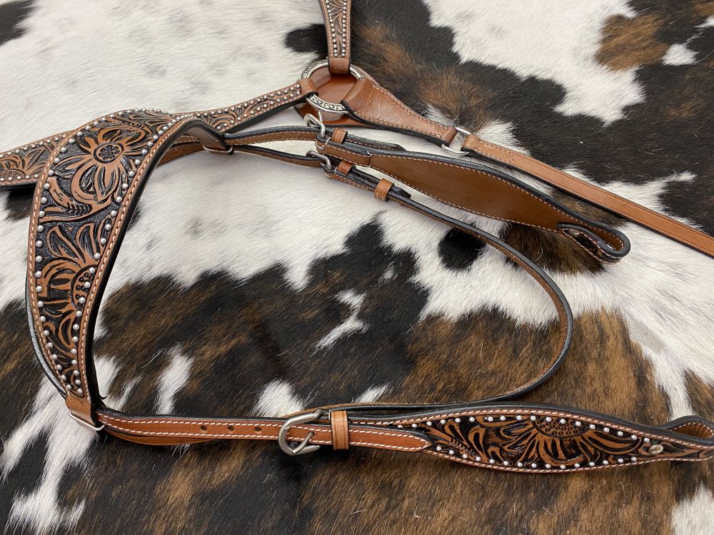 Floral Design & Silver Stud Headstall Set headstall set Shiloh