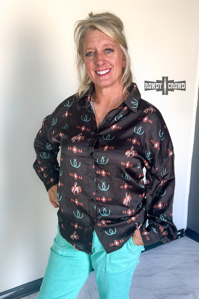 Rodeo Sweetheart Silky Button Up Fashion Top Rowdy Crowd Clothing   