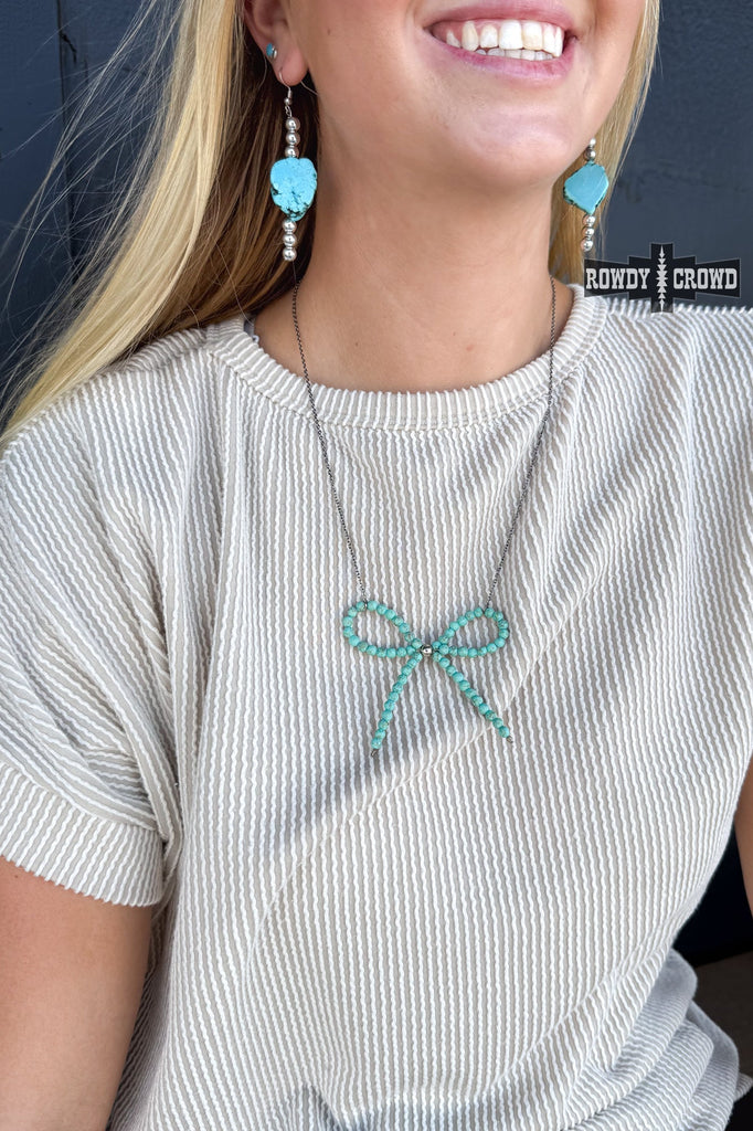 Blue Bow Necklace Necklace Rowdy Crowd Clothing