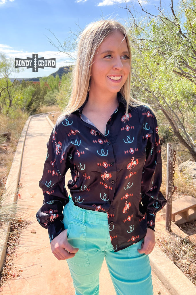 Rodeo Sweetheart Silky Button Up Fashion Top Rowdy Crowd Clothing