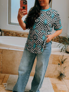 8Ball Checkered Short Sleeve Top blouse ladysworld