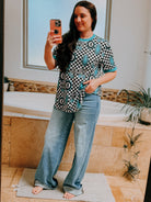 8Ball Checkered Short Sleeve Top blouse ladysworld