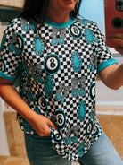 8Ball Checkered Short Sleeve Top blouse ladysworld