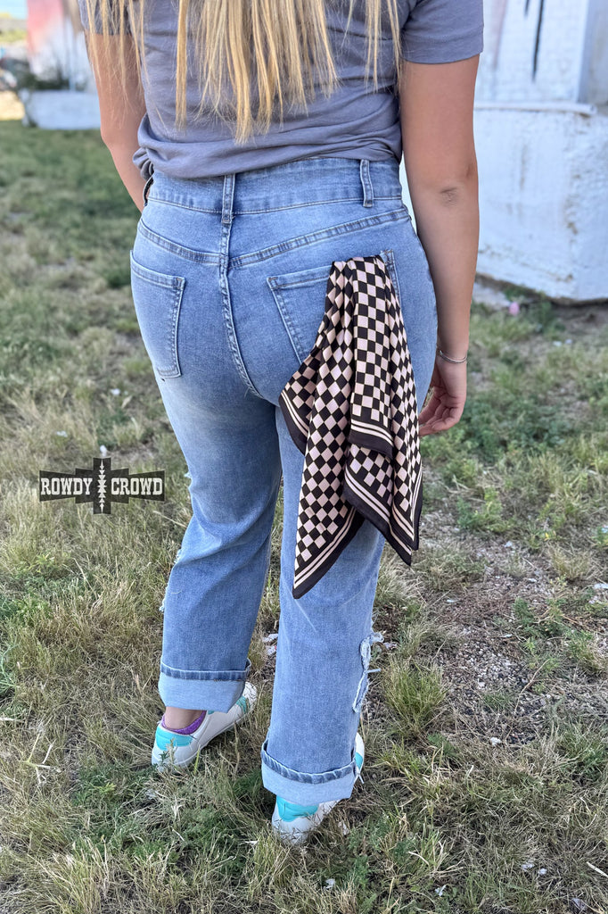 SMALL Tan Checkered Out Wild Rag/ Scarf Wild Rag Rowdy Crowd Clothing