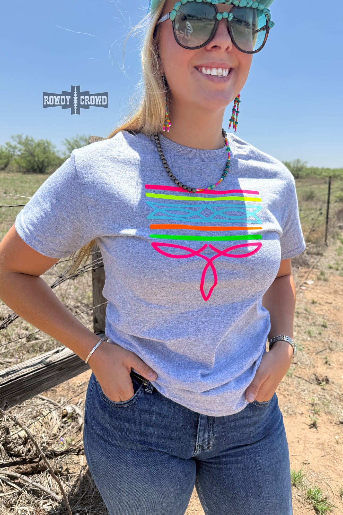 GRAY- Neon Boot Stitch Tee Graphic Tee Rowdy Crowd Clothing