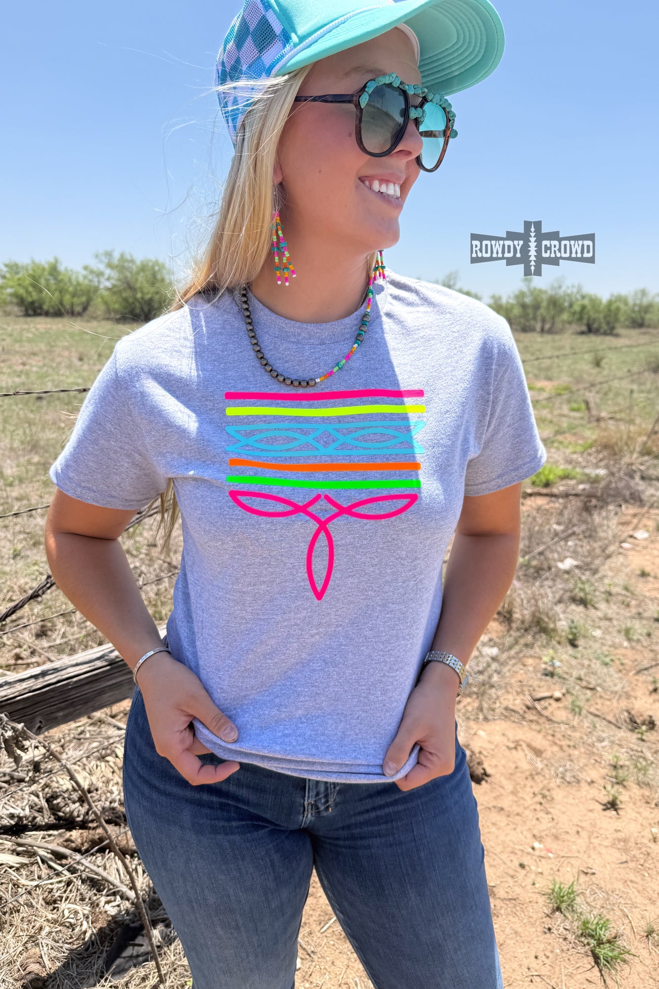 GRAY- Neon Boot Stitch Tee Graphic Tee Rowdy Crowd Clothing