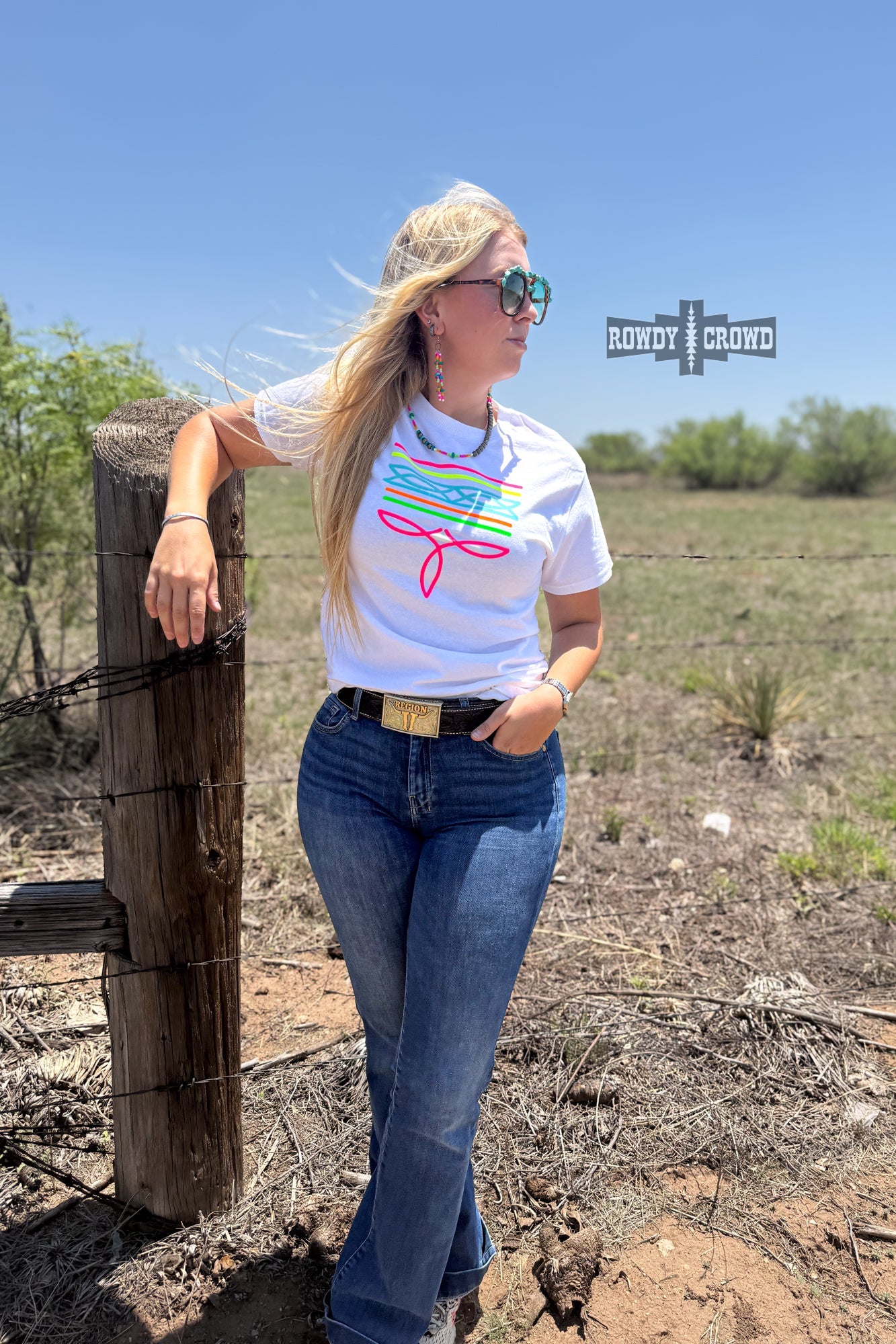 WHITE- Neon Boot Stitch Tee Graphic Tee Rowdy Crowd Clothing