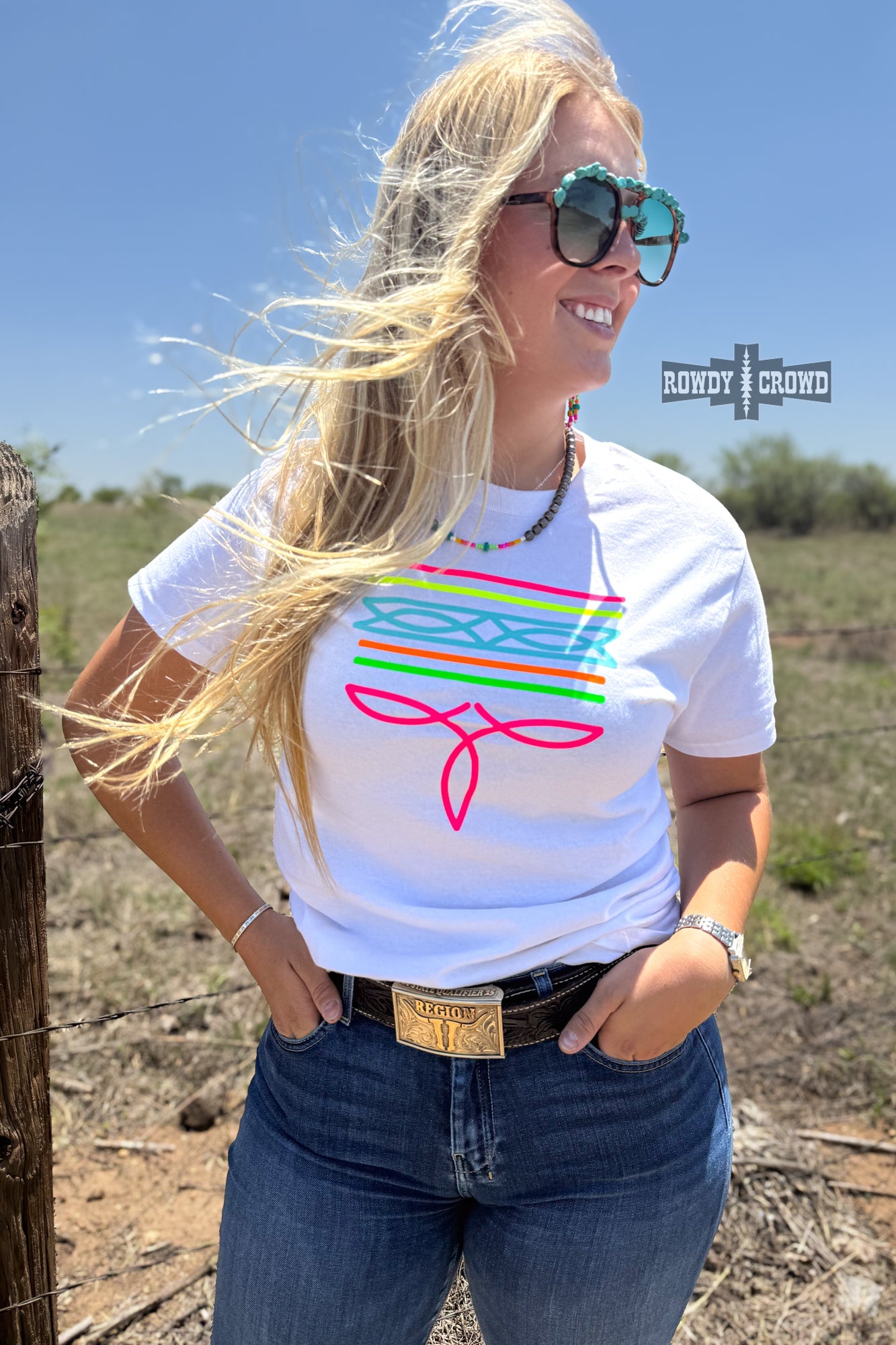 WHITE- Neon Boot Stitch Tee Graphic Tee Rowdy Crowd Clothing