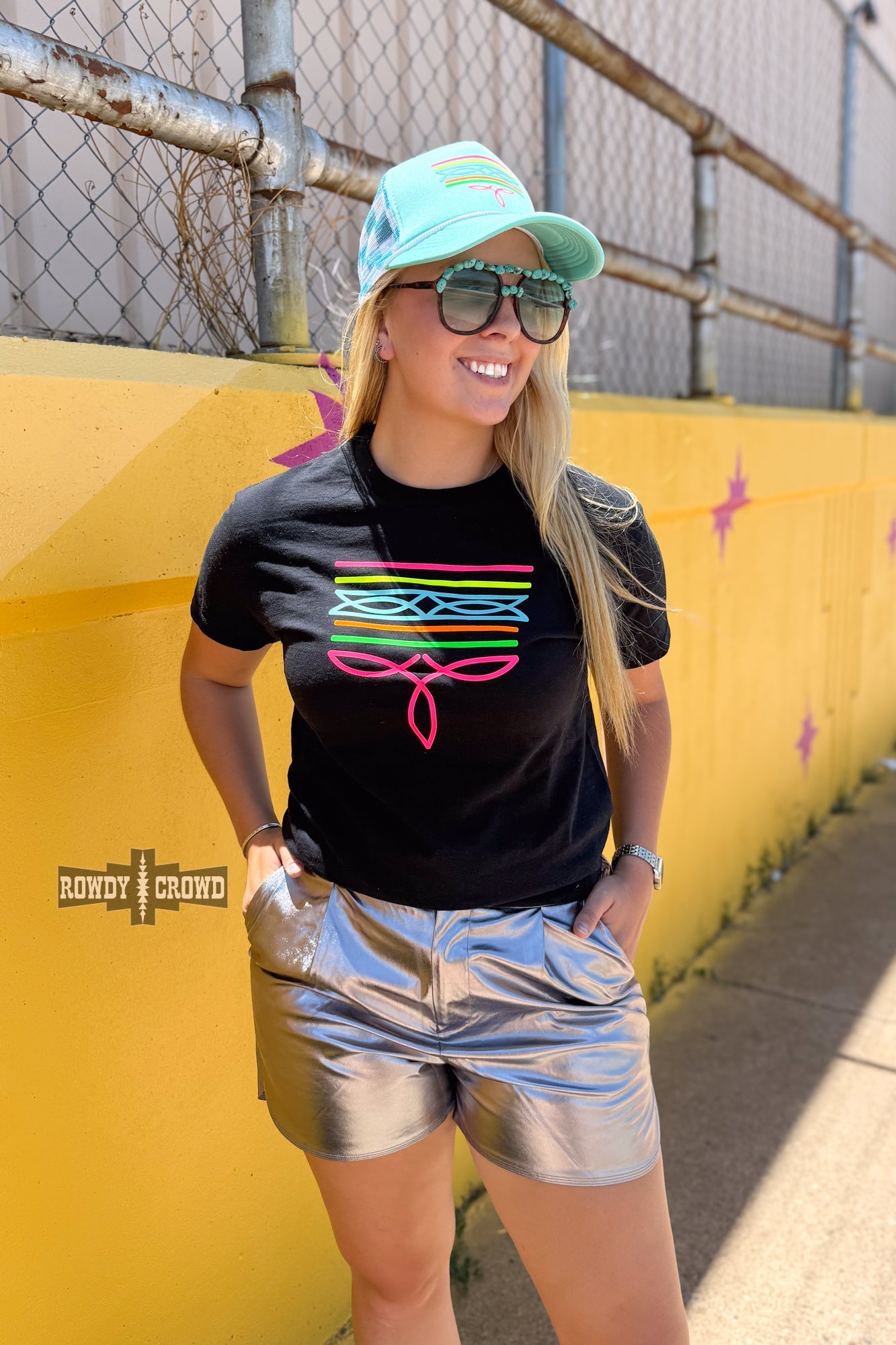 BLACK- Neon Boot Stitch Tee Graphic Tee Rowdy Crowd Clothing