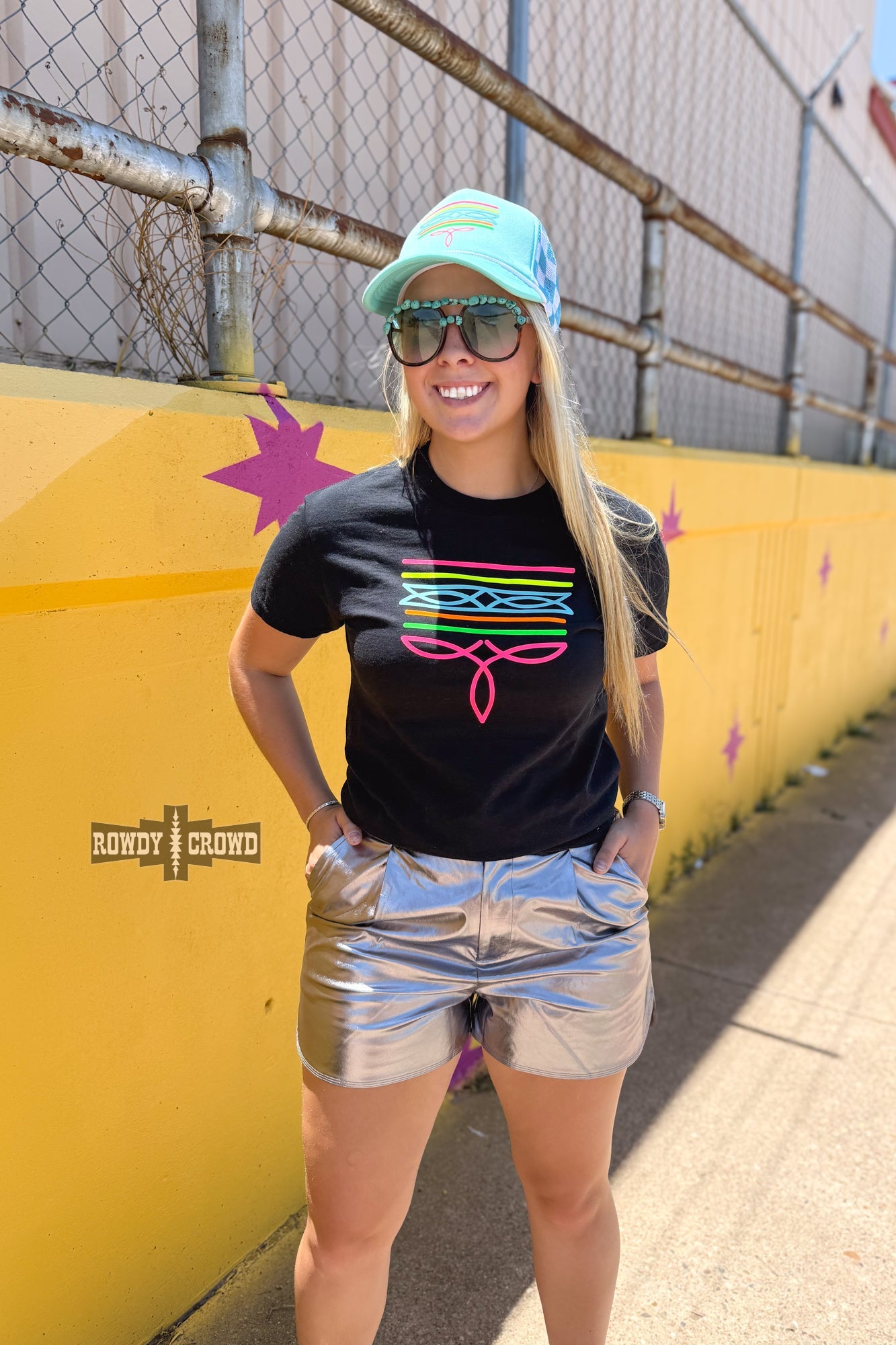 BLACK- Neon Boot Stitch Tee Graphic Tee Rowdy Crowd Clothing