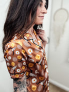 Brown Daisy Steer Skull Silky Shorts Pajamas silky pajamas - shorts The Cinchy Cowgirl (YC)