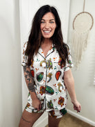 White Turquoise Stone Silky Shorts Pajamas silky pajamas - shorts The Cinchy Cowgirl (YC)