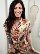 Tan Turquoise Stone Silky Pants Pajamas pajamas The Cinchy Cowgirl (YC)