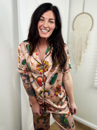 Tan Turquoise Stone Silky Pants Pajamas pajamas The Cinchy Cowgirl (YC)