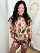 Tan Turquoise Stone Hoodie Women's Pullover Hoodie With Drawstring The Cinchy Cowgirl (YC)