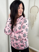 Pink Cowprint Floral Hoodie Hoodie The Cinchy Cowgirl (YC)
