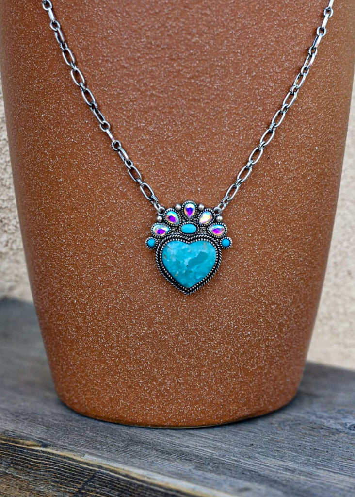 Heart Stone Necklace Set Necklace Blue Tortoise