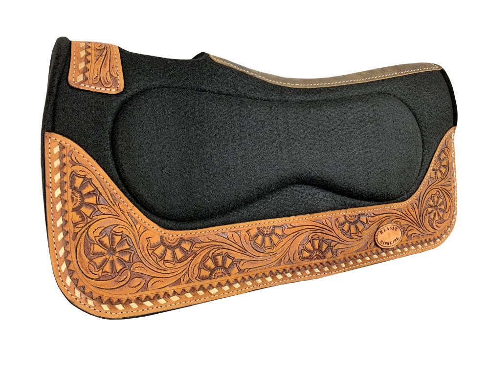 Buckstitch & Tooled Leather Felt Saddle Pad western saddle pad Shiloh   