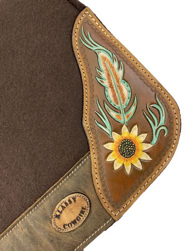 OUT OF STOCK Sunflower & Teal Feather Tooled Felt Saddle Pad western saddle pad Shiloh   