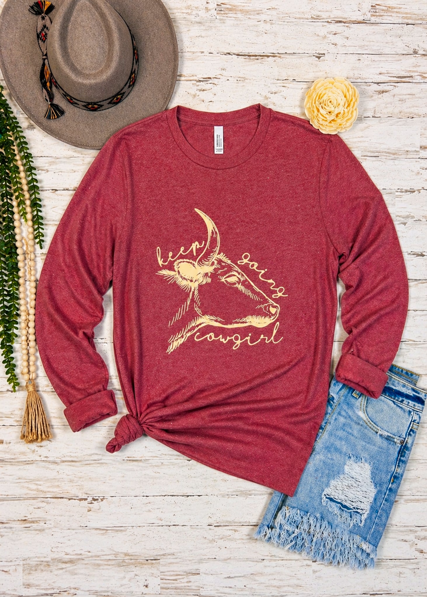 Keep Going Cowgirl Long Sleeve Graphic Tee tcc graphic tee The Cinchy Cowgirl