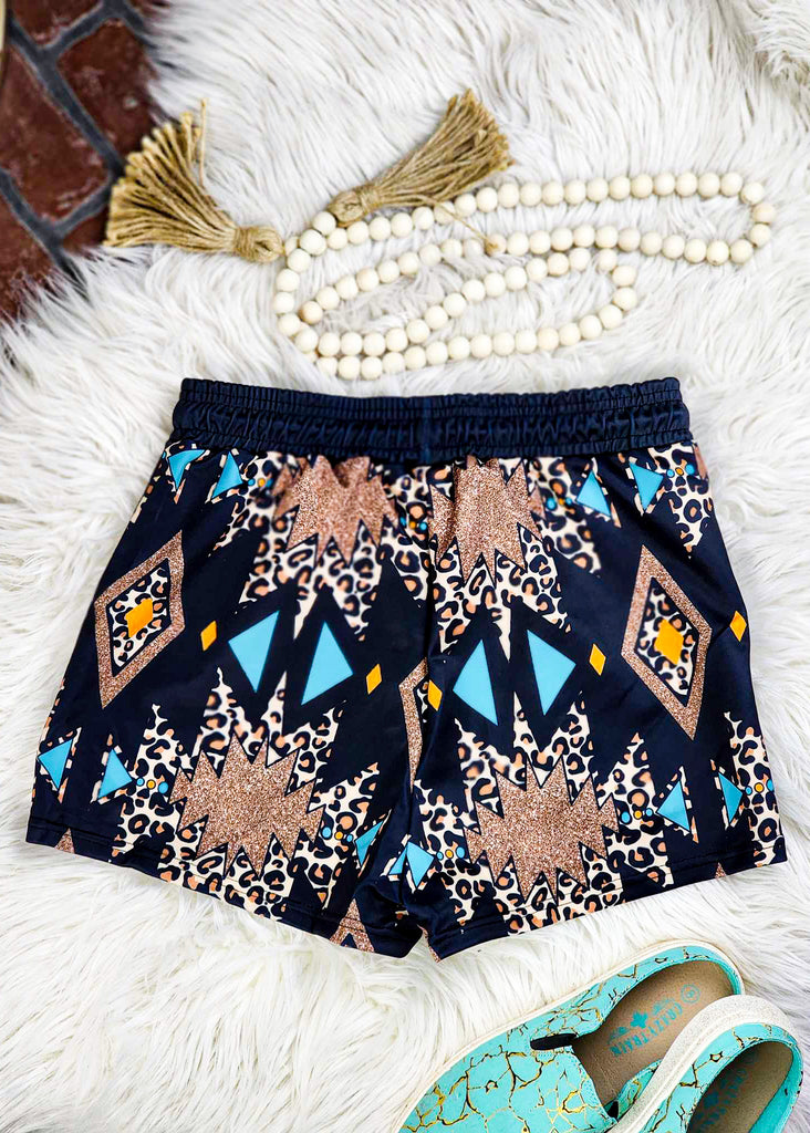 Leopard Aztec Drawstring Shorts drawstring shorts The Cinchy Cowgirl (YC)   