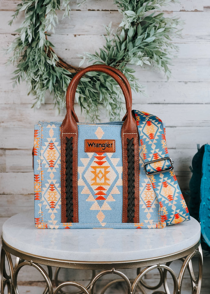Light Blue Wrangler Southwestern Small Tote/Crossbody Handbag Crossbody Handbag Montana West   