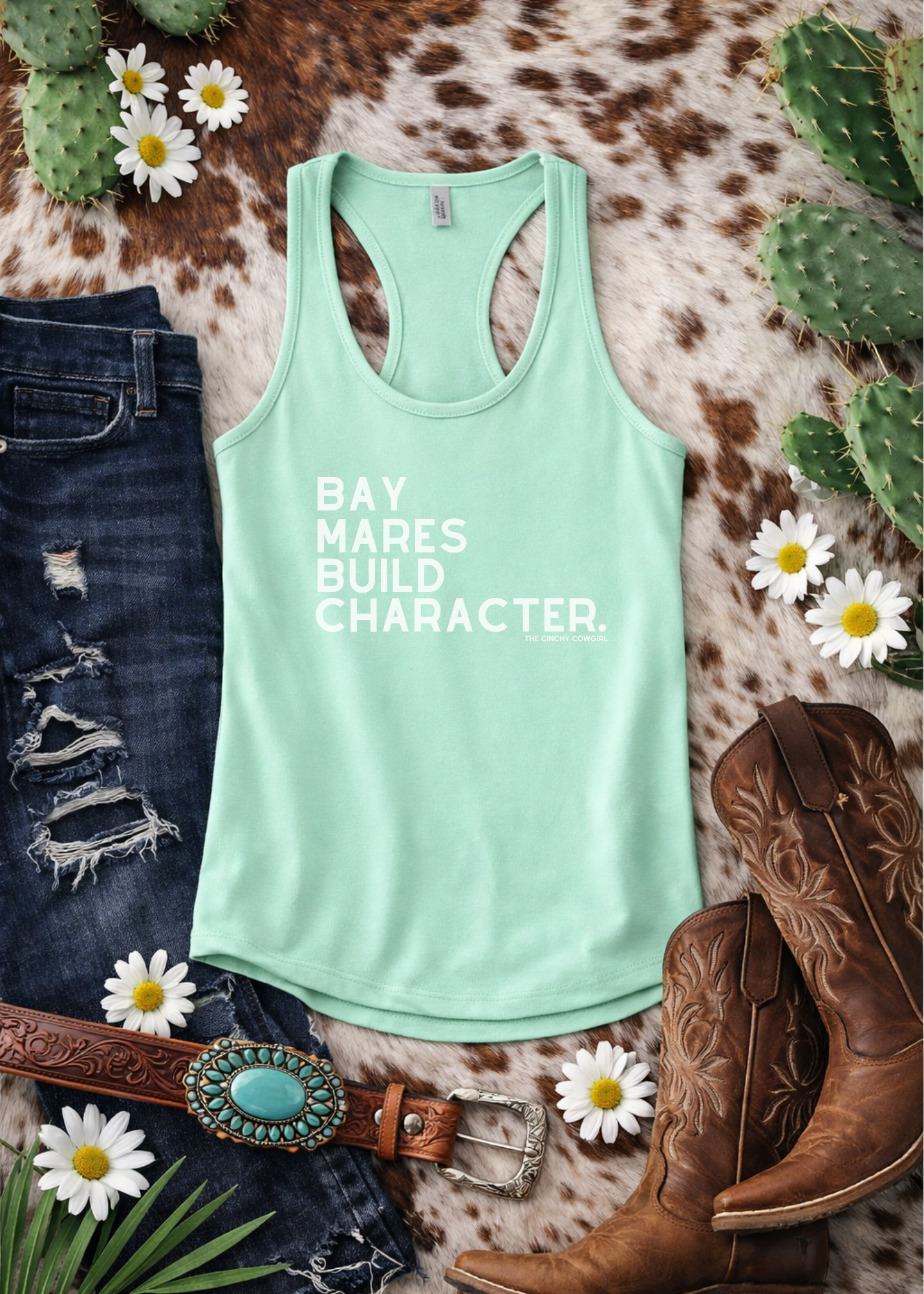 Bay Mares Build Character Racerback Tank graphic tank The Cinchy Cowgirl - Print
