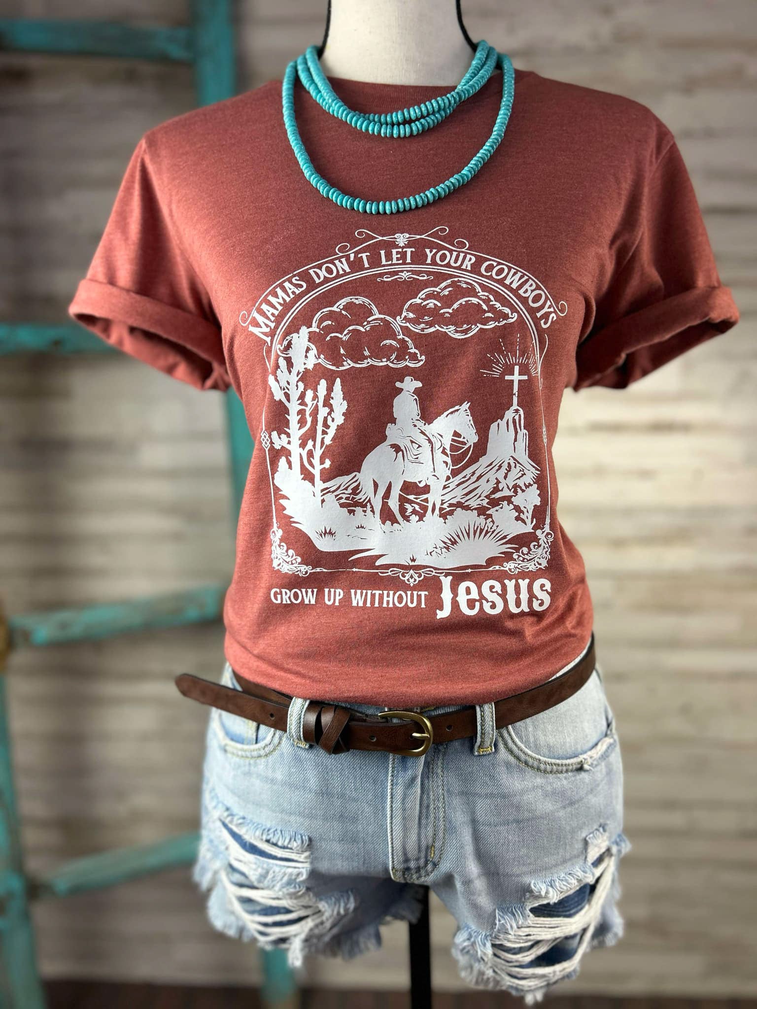 Clay Mama Don't Let Your Cowboys Without Jesus Graphic Tee tcc graphic tee The Cinchy Cowgirl