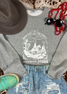 Heather Grey Mama Don't Let Your Cowboys Without Jesus Graphic Pullover tcc graphic tee The Cinchy Cowgirl
