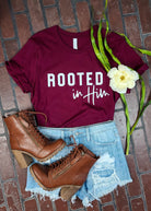Maroon Rooted In Him Graphic Tee tcc graphic tee The Cinchy Cowgirl