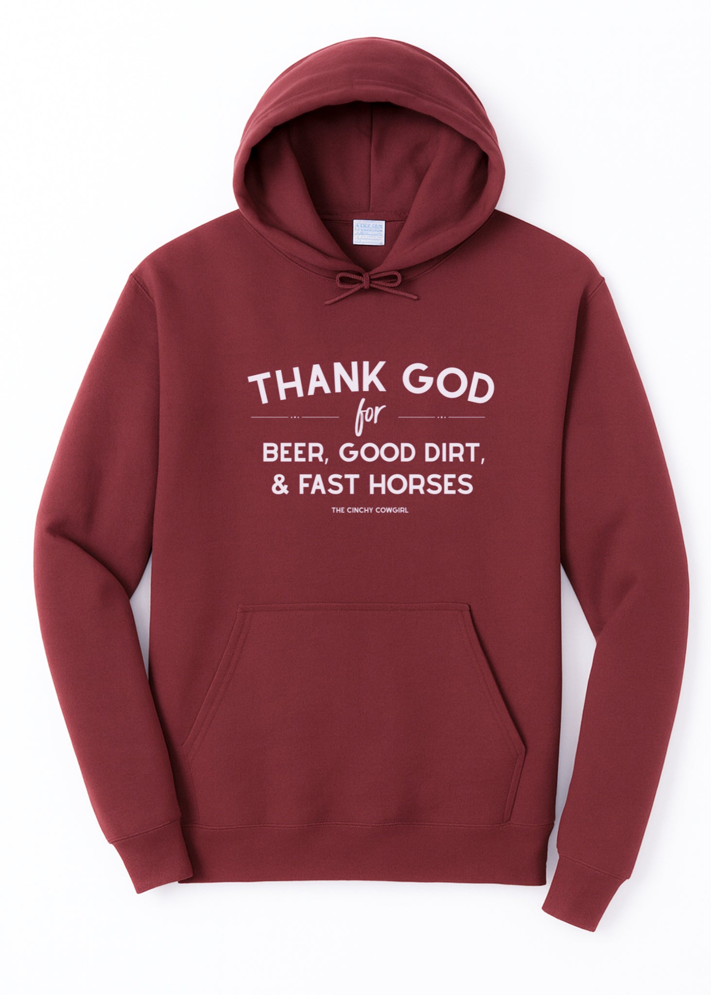 Thank God For Beer, Good Dirt & Fast Horses Hoodie Graphic Hoodie The Cinchy Cowgirl Small Maroon