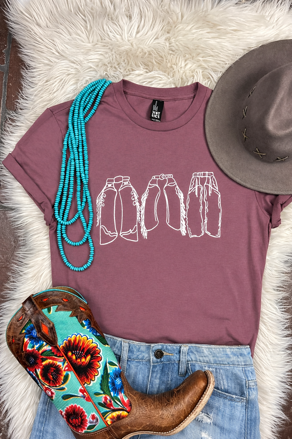 Mauve Chaps Trio Short Sleeve Tee tcc graphic tee The Cinchy Cowgirl