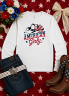 American Girly Long Sleeve Tee Long-sleeve The Cinchy Cowgirl - Print