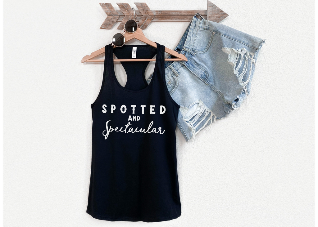 Spotted & Spectacular Racerback Tank Horse Color Shirts Printify   