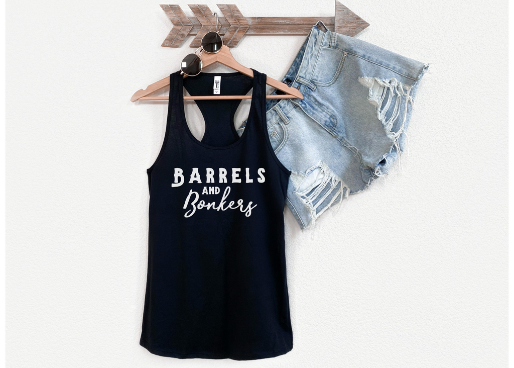 Barrels & Bonkers Racerback Tank Horse Riding Discipline Tee Printify   