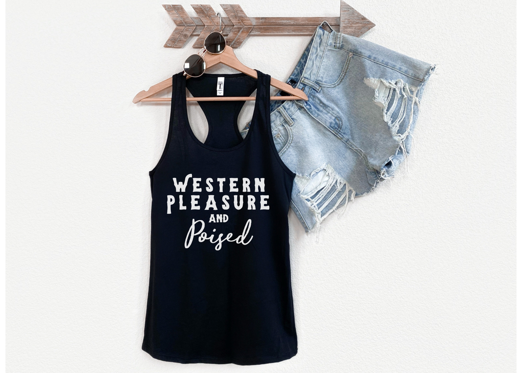 Western Pleasure & Poised Racerback Tank Horse Riding Discipline Tee Printify   