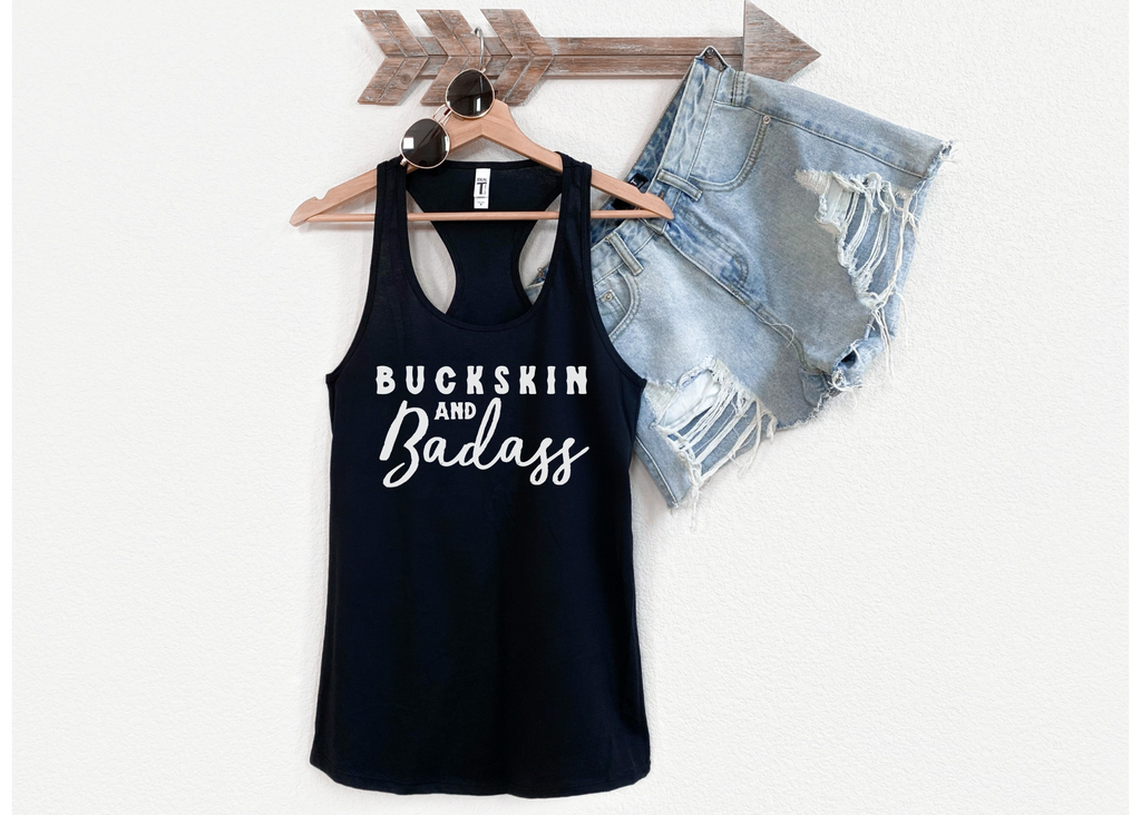 Buckskin & Badass Racerback Tank Horse Color Shirts Printify   