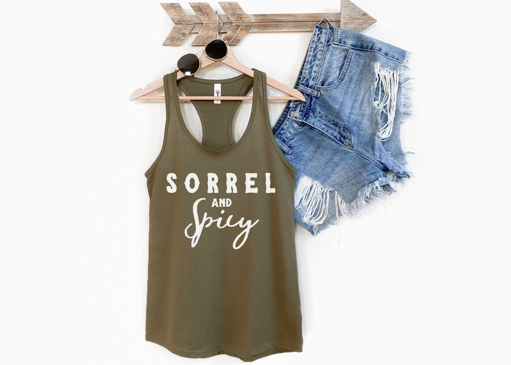 Sorrel & Spicy Racerback Tank Horse Color Shirts Printify   