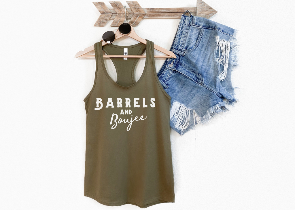 Barrels & Boujee Racerback Tank Horse Riding Discipline Tee Printify   