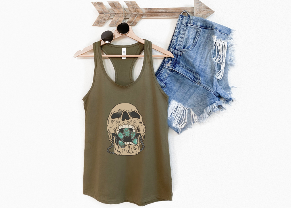 Squash Blossom Skull Racerback Tank tcc graphic tee Printify XS Solid Military Green 