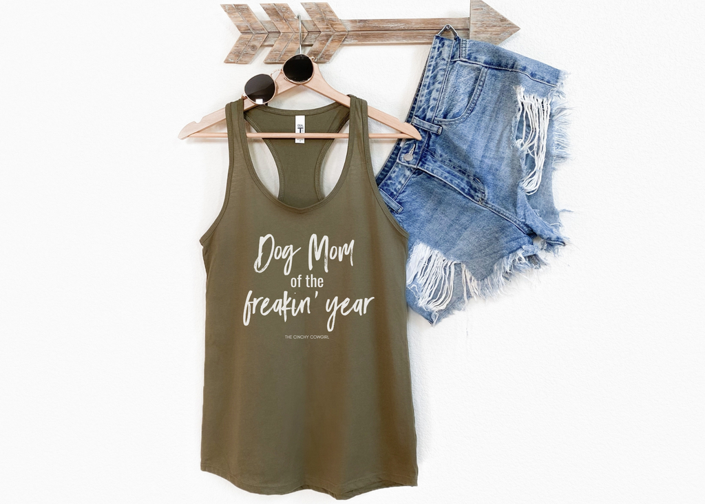 Dog Mom of the Freakin' Year Racerback Tank tcc graphic tee Printify XS Solid Military Green 