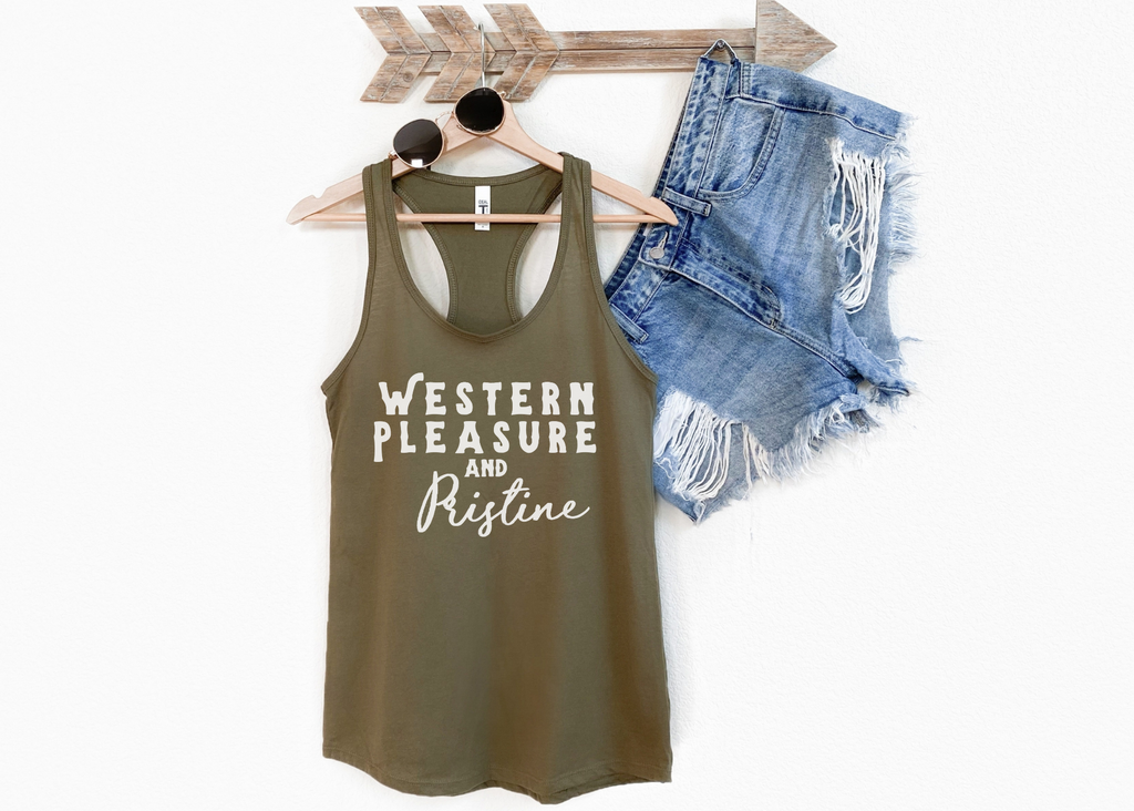 Western Pleasure & Pristine Racerback Tank Horse Riding Discipline Tee Printify XS Solid Military Green 