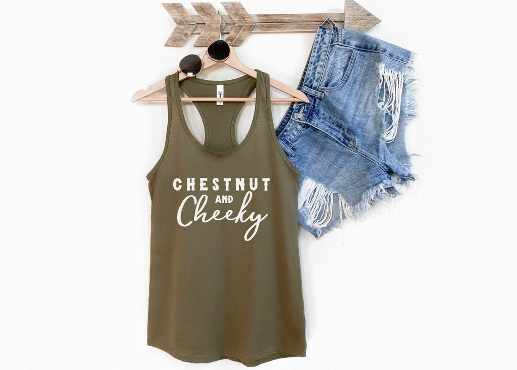 Chestnut & Cheeky Racerback Tank Horse Color Shirts Printify   
