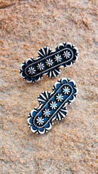 Oval Concho Stud Earrings Earrings Blue Tortoise