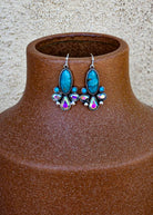 Oval Stone & Jewel Dangle Earrings Earrings Blue Tortoise