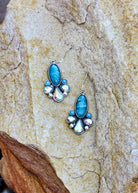 Oval Stone & Jewel Dangle Earrings Earrings Blue Tortoise