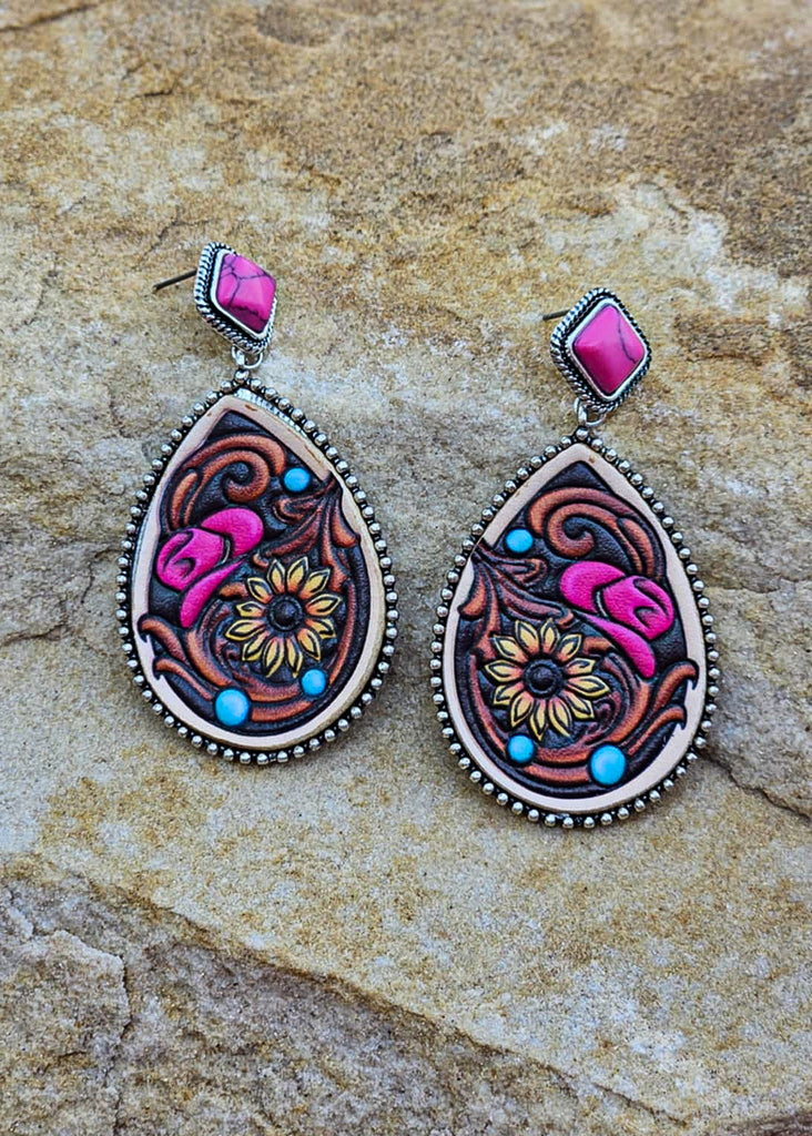 Pink Stud Flower Leather Stud Earrings Earrings Blue Tortoise