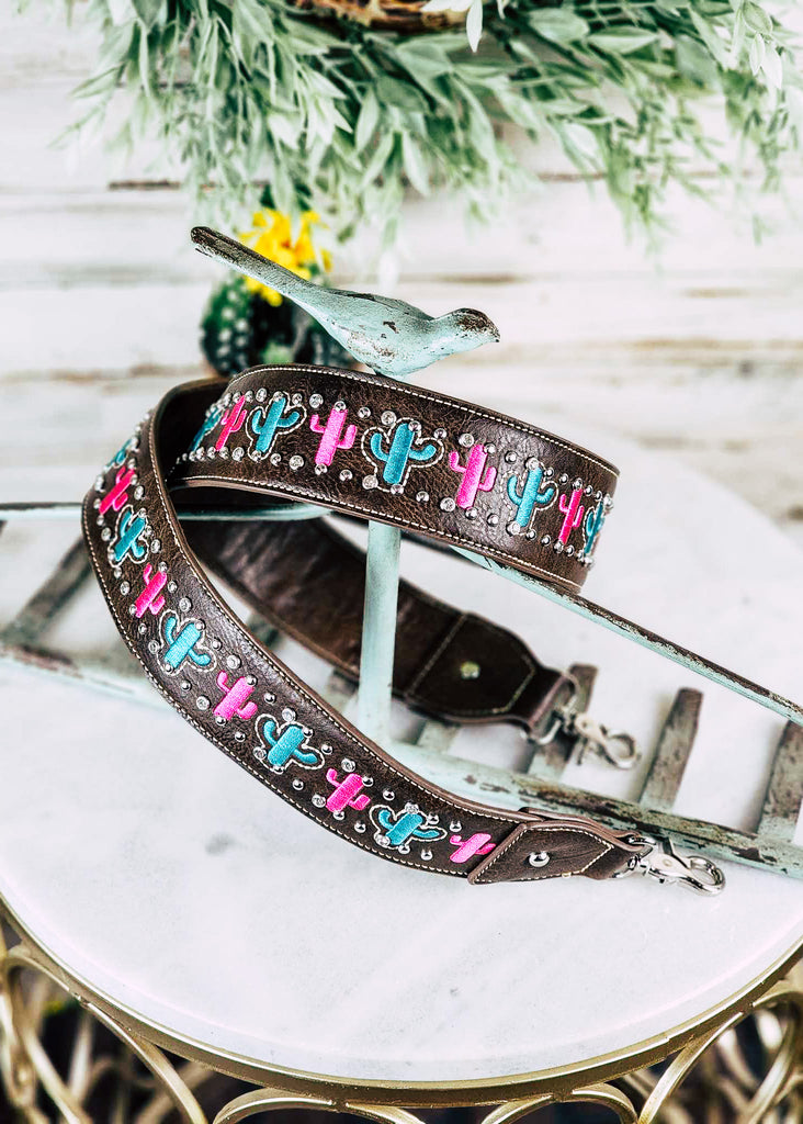 Pink & Turquoise Cactus Guitar Purse Strap